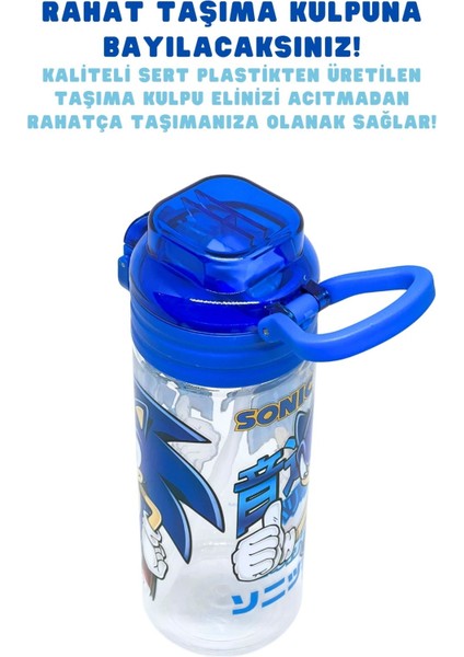 500ML Sonic Temalı Silikon Pipetli Kulplu Su Şişesi Mavi indirimleri