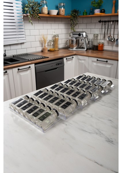 36'lı Şeffaf Lego Standlı Cam Baharatlık Seti Kapaklı Etiketli Baharatlık Takım MH03SYH36 fiyatları