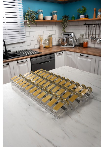 36'lı Şeffaf Lego Standlı Cam Baharatlık Seti Kapaklı Etiketli Baharatlık Takım MH03GLD36 fiyatları