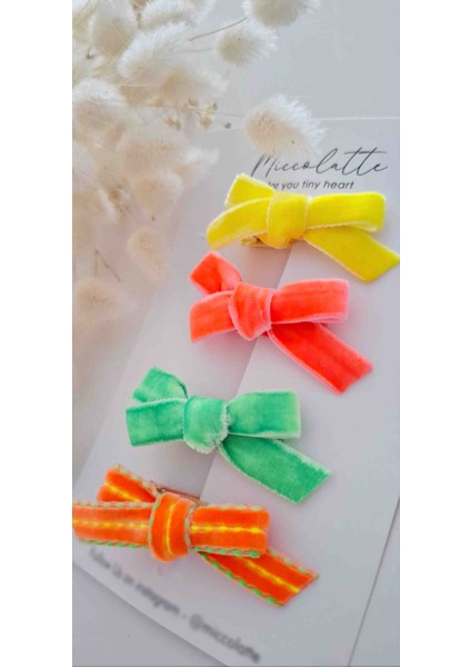 Neon Kadife Fiyonk El Yapımı Mini Klips 4lü Bebek Tokası Seti (3.5cm) fiyatları