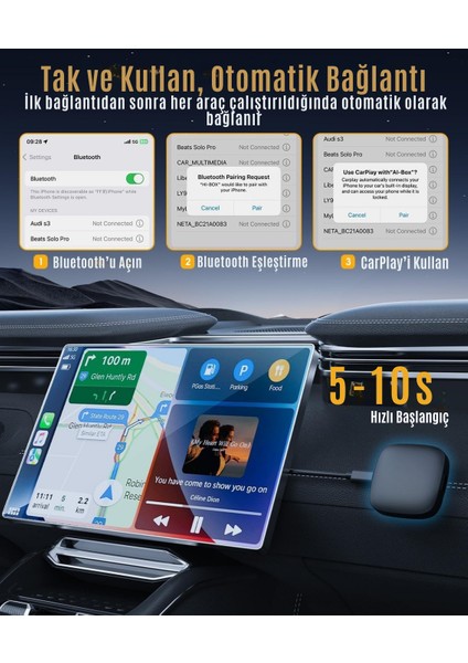 Wireless Carplay ve Android Auto Dönüştürücü | Netflix & Youtube Destekli 3 In 1 Aı Box Lite | Tf Kart & USB Girişli | Carplay Dongle Adaptör modelleri