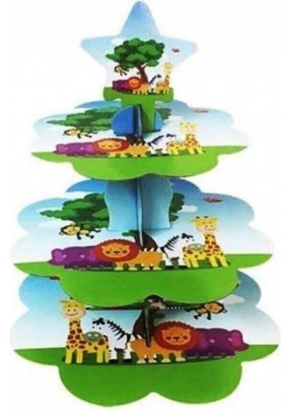 Hayvan Figürlü 3 Katlı Kek Standı, Renkli ve Şık Tasarım