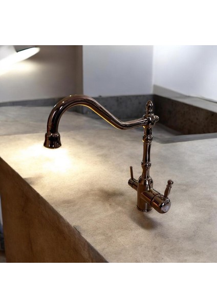Bakır Rustik Arıtmalı Evye Bataryası Bronz Arıtmalı Mutfak Musluğu fiyatları