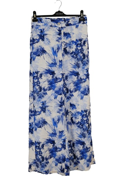 3213 Sedna Desenli Beli Lastikli Pantolon