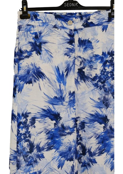 3213 Sedna Desenli Beli Lastikli Pantolon modelleri