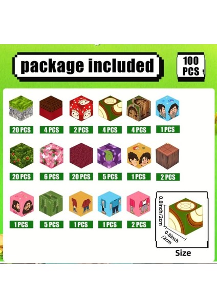 Minecraft Manyetik Küp Blok Orman Kalesi Temalı Yapı Taşı 100 Parça