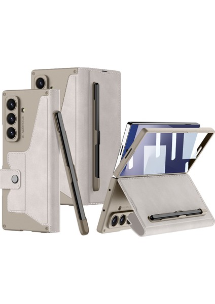 Samsung Galaxy Z Fold 7 Kılıf Kamera Korumalı Kadife Tasarımlı Standlı Kalem Bölmeli Fest Kapak