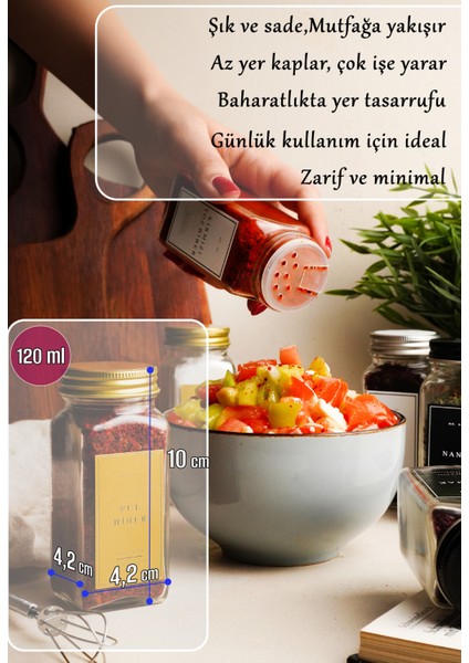 12'li Cam Baharatlık Seti Kapaklı Etiketli Baharatlık Takımı MH00SYH12