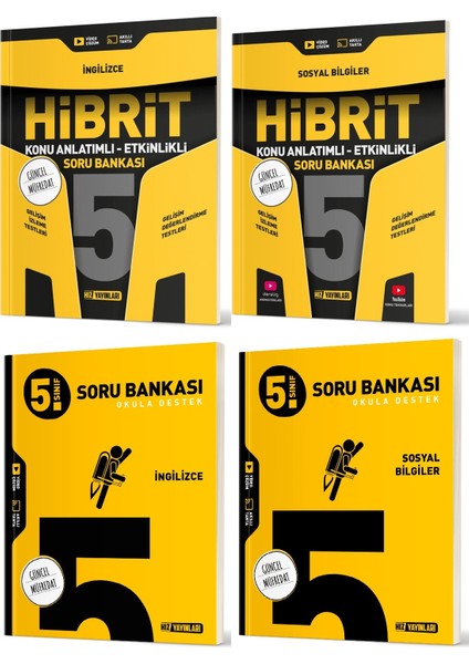 2025 5. Sınıf Ingilizce + Sosyal Bilgiler Soru + Hibrit - Konu Seti 4 Kitap