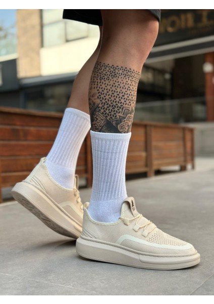 Bağcık Detaylı Triko Erkek Spor Ayakkabı Krem (Beyaz Taban) fiyatları