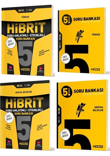 2025 5. Sınıf Türkçe + Sosyal Bilgiler Soru + Hibrit - Konu Seti 4 Kitap
