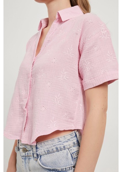 Nakış Detaylı Kısa Kol Yumuşak Dokulu %100 Pamuk Müslin Keten Kadın Gömlek fiyatları