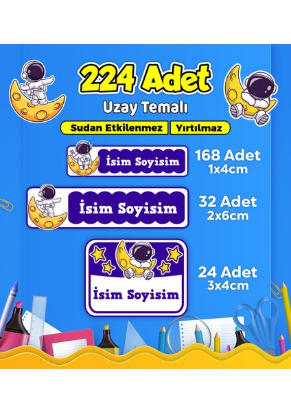 Uzay Temalı Okul Kreş Kişiye Özel Isim Etiket Seti - Model 536