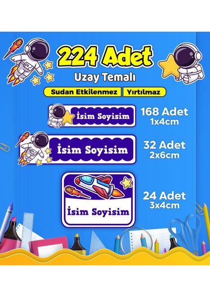 Uzay Temalı Okul Kreş Kişiye Özel Isim Etiket Seti - Model 531