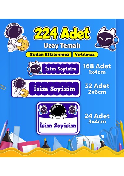 Uzay Temalı Okul Kreş Kişiye Özel Isim Etiket Seti - Model 535