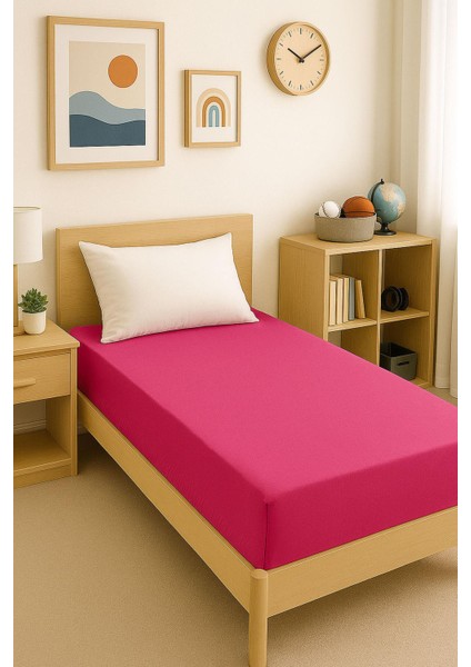120 x 200 x 30 cm Düz Pamuklu Tek Kişilik Lastikli Fitted Penye Çarşaf