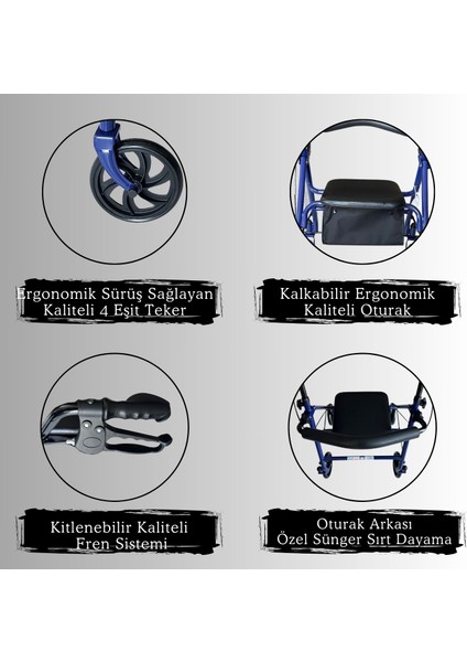 Alüminyum Rollatör Yüksek Kalite Yürümeye Yardımcı Oturaklı Çantalı Tekerlekli Rollatör modelleri