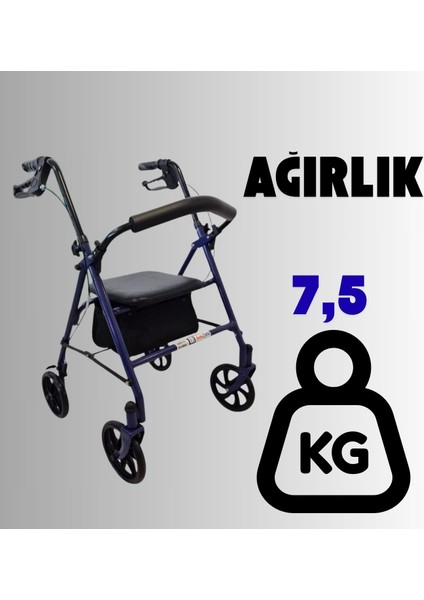 Alüminyum Rollatör Yüksek Kalite Yürümeye Yardımcı Oturaklı Çantalı Tekerlekli Rollatör