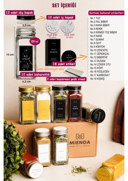 12'li Şeffaf Pleksi Standlı Cam Baharatlık Seti Kapaklı Etiketli Baharatlık Takımı MH02SYH12 fiyatları