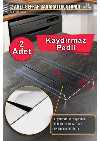 12'li Şeffaf Pleksi Standlı Cam Baharatlık Seti Kapaklı Etiketli Baharatlık Takımı MH02GLD12