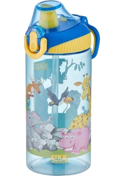 500ML Çocuklar Için Tritan Su Matara, Pipetli, Kilitli, Mavi Renk