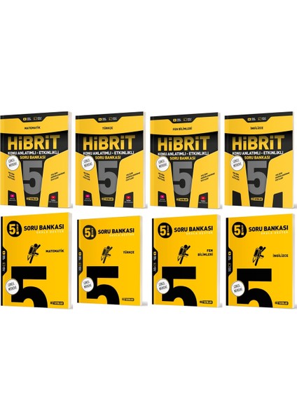 2025 5. Sınıf Matematik Türkçe Fen Ingilizce Soru + Hibrit - Konu Seti 8 Kitap