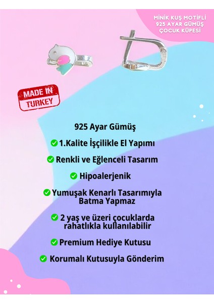 Minik Kuş Motifli 925 Ayar Gümüş Kız Çocuk Küpesi, Gümüş Kız Bebek Küpesi fırsatları