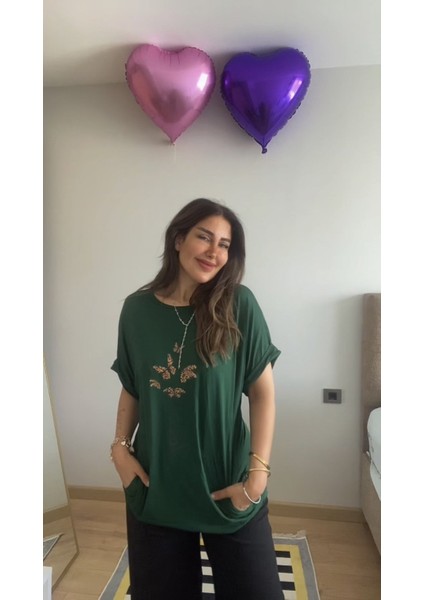 Kadın Kısa Kollu Bisiklet Yaka Cepli Kelebek Baskılı Viskon Elbise