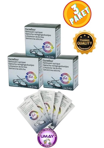 3 Paket 36'lı (108 Adet) Gözlük Camı Kamera Gsm Kask Camı ve Cihaz Ekranları Temizleme Islak Mendili