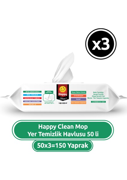 Beyaz Sabun Kokulu Mop Yer Temizlik Havlusu 50 li x 3 Adet