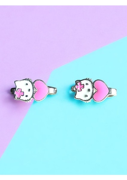 Kalpli Hello Kitty Motifli 925 Ayar Gümüş Kız Çocuk Küpe, Çocuk Gümüş Küpe, Kız Çocuk Gümüş Küpe