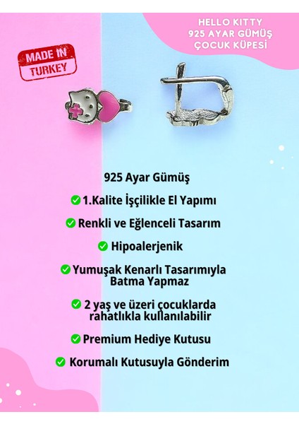 Kalpli Hello Kitty Motifli 925 Ayar Gümüş Kız Çocuk Küpe, Çocuk Gümüş Küpe, Kız Çocuk Gümüş Küpe fırsatları