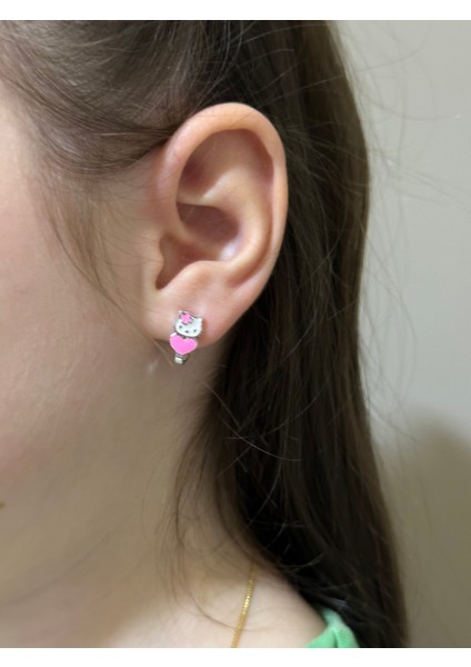 Kalpli Hello Kitty Motifli 925 Ayar Gümüş Kız Çocuk Küpe, Çocuk Gümüş Küpe, Kız Çocuk Gümüş Küpe fiyatları