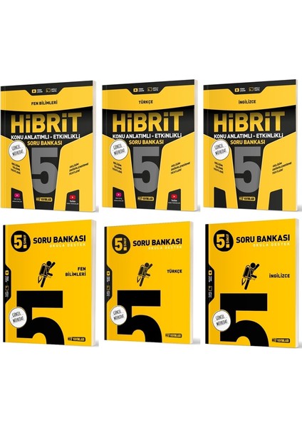 2025 5. Sınıf Fen Bilimleri + Türkçe + Ingilizce Soru + Hibrit - Konu Seti 6 Kitap