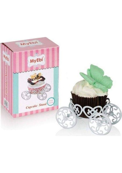 Beyaz Metal Sunum Standı, Kek, Kurabiye, Muffin ve Tatlılar Için Şık Sunum Aparatı