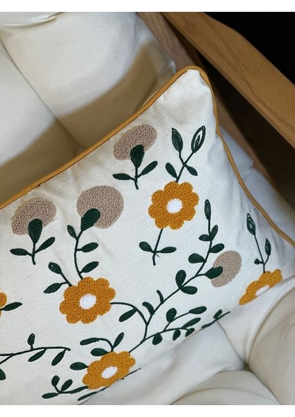 2’li Punch Nakışlı Çiçek Desenli Dekoratif Biyeli Kırlent Kılıfı Punç fırsatları