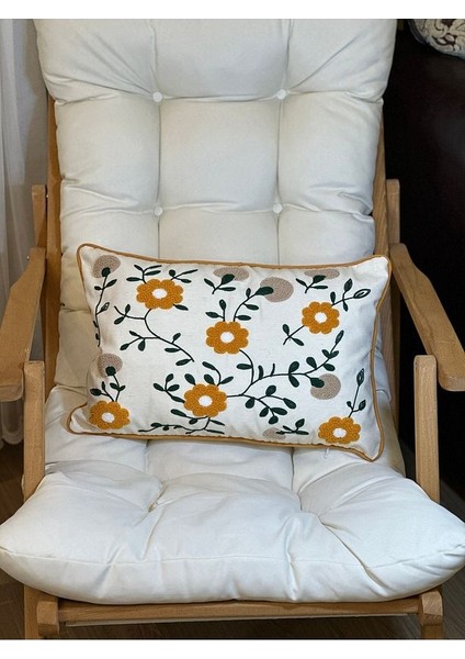 2’li Punch Nakışlı Çiçek Desenli Dekoratif Biyeli Kırlent Kılıfı Punç indirimleri