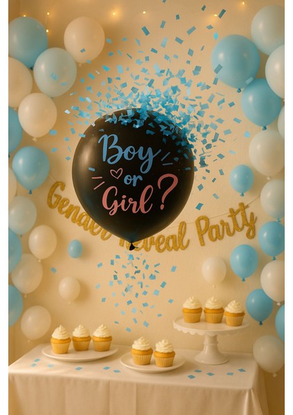 Doğa Parti Evi 18 Inç Konfetli Mavi Balon, Cinsiyet Belirleme, 1 Adet