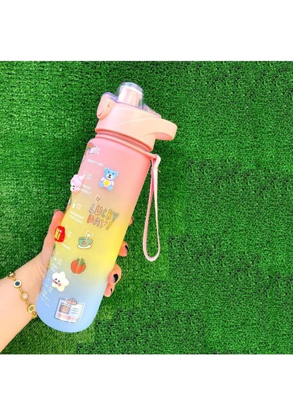 Pastel Renkli 1100 ml Sızdırmaz Kapaklı Motivasyon Matara Hediye Stickerlı Mavi fiyatları