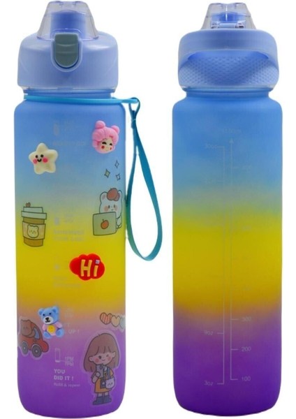 Pastel Renkli 1100 ml Sızdırmaz Kapaklı Motivasyon Matara Hediye Stickerlı Mavi indirimleri