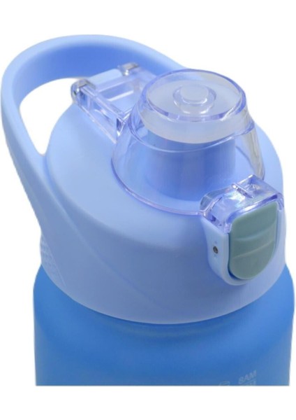 Pastel Renkli 1100 ml Sızdırmaz Kapaklı Motivasyon Matara Hediye Stickerlı Mavi