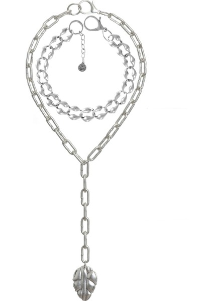 Kadın Antik Gümüş Kaplama 2' Li Yaprak Uçlu Tasarım Kolye& Choker indirimleri