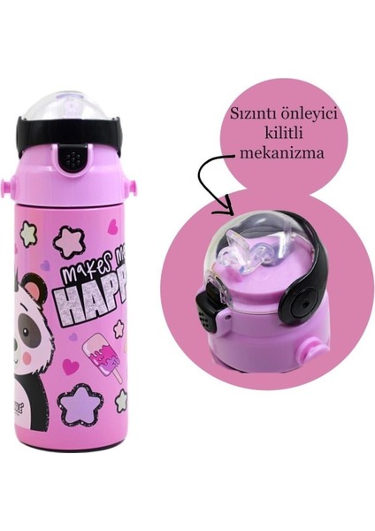 Panda Desenli Pipetli Çelik Matara 550 Ml, Şık , Ideal Günlük Kullanım