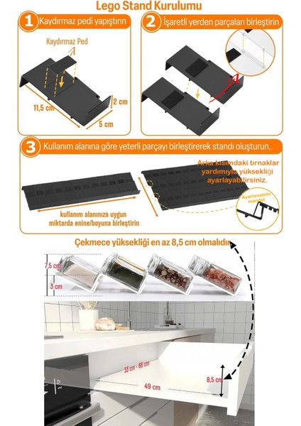 12'li Siyah Kristal Plexi Standlı Cam Baharatlık Seti Kapaklı Etiketli Baharatlık Takımı MH04SLVR12