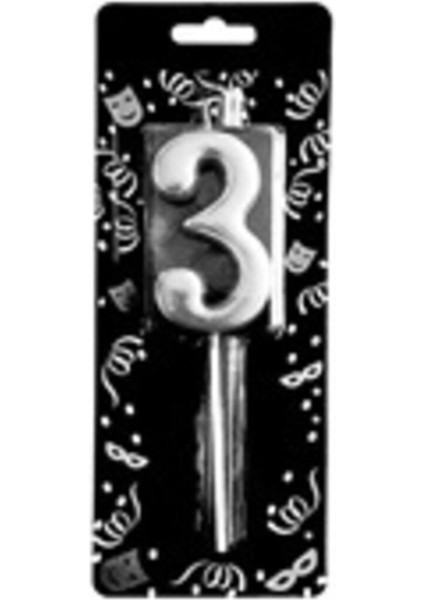 7 cm Büyük Rakam Mum Seti, Zarif Gümüş Renkli Dekoratif Aksesuar