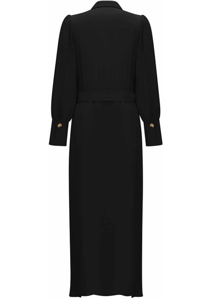 Siyah Düğme Detaylı Kuşaklı Gömlek Yaka Elbise T25Y-4020 fiyatları