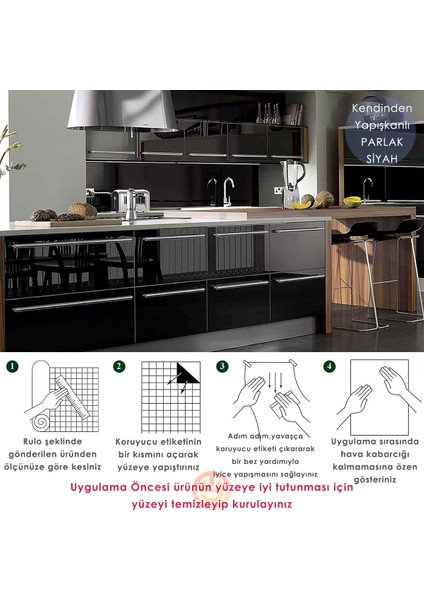 60CM×500CM Kendinden Yapışkanlı Simli Siyah Duvar Kağıdı Mutfak Dolap Masa Kaplama - Siyah Renk indirimleri