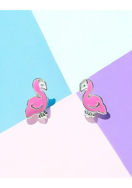 Flamingo Gümüş Çocuk Küpe, 925 Ayar Gümüş Kız Çocuk Küpe, Çocuk Gümüş Küpe