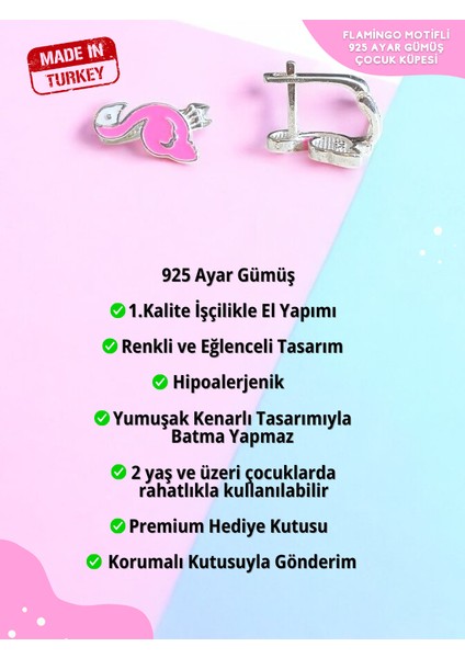 Flamingo Gümüş Çocuk Küpe, 925 Ayar Gümüş Kız Çocuk Küpe, Çocuk Gümüş Küpe fiyatları