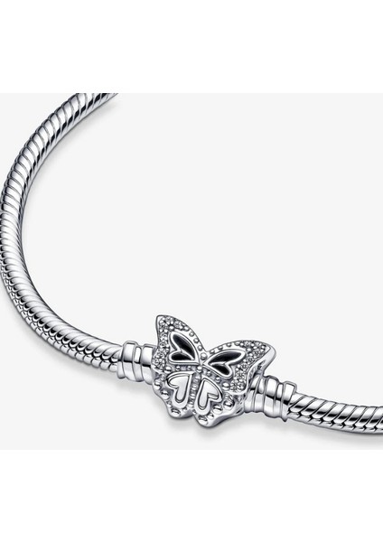 Kelebek Klipsi Gümüş Bileklik Charm Taşıyıcı